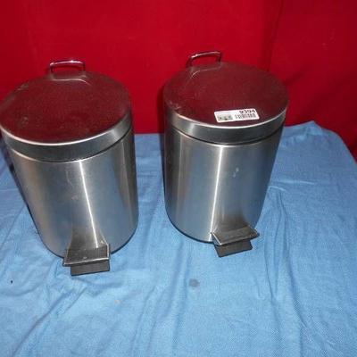 Two SS Step on Trash Bins with Flip Up Lid