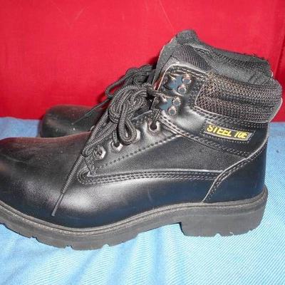 Black Steel Toed Lace Up Boots - Like New See Pics