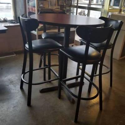 Pub Height Pedestal Table and Four Padded Chairs