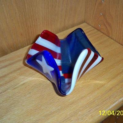 Fused Glass Flag Votive Candle Holder