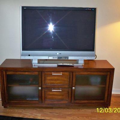 Wood and Glass Media Cabinet.