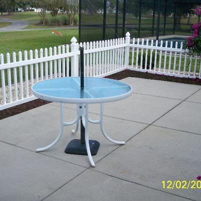 Round Patio Table with Umbrella base ( this come with 6 chairs and umbrella - Not Shown )