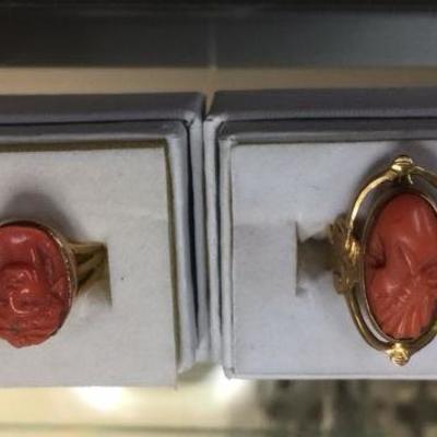 14&10kt Gold Coral Cameo Rings