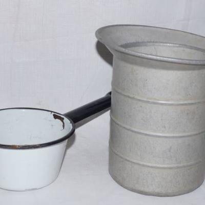Aluminum Water Pitcher and Small Enamel Cook Pot