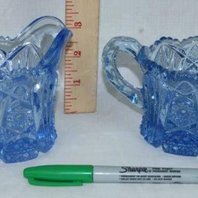 Set of Beautiful Blue Glassware - Creamer and Suga ...
