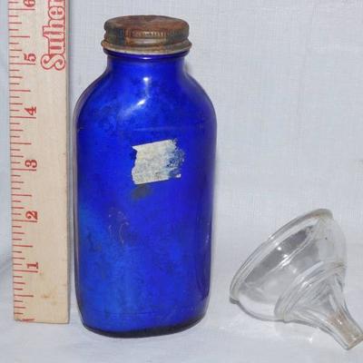 Beautiful Blue Apothecary Bottle and a Small Glass ...