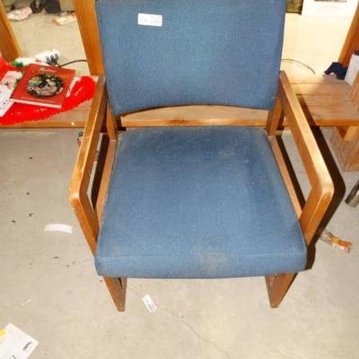 Mid-Century Wooden Chair w Blue Cushions