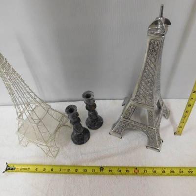 2 Eiffel Towers & 2 Stone Candle Cticks
