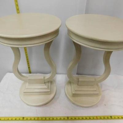 2 Small Harp Side Tables, Off White