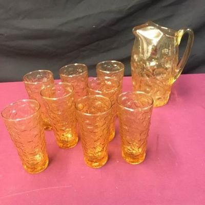 Vintage Water Pitcher and 8 Drinking