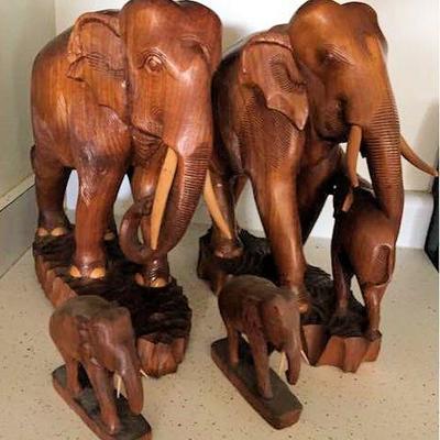 WSW005 Four Vintage Wooden Elephants