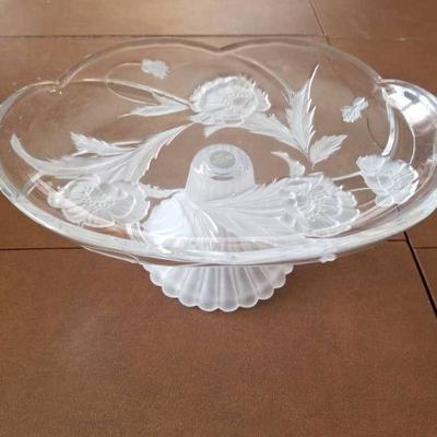 SOGA Etched Glass Pedistal Cake Plate