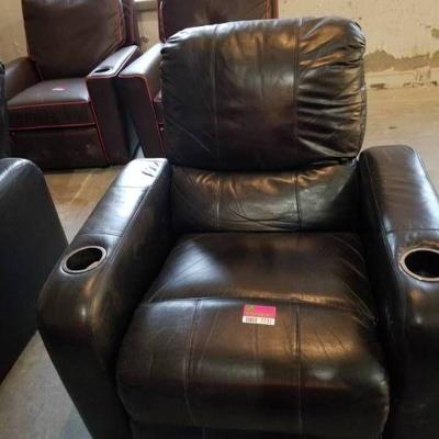 Black Faux Leather Chair with 2 Cup Holders