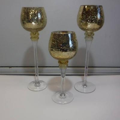 Set of 3 hosley crackle glass goblet candle holder ...