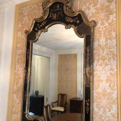 English style mirror of black painted and gilded surface colors - Chinoisserie