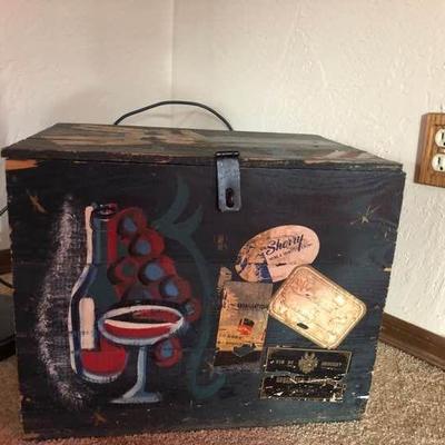 Vintage wine chest with wine labels