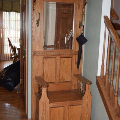 Wooden Entrance Seat, Rack and Mirror