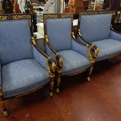 Egyptian Revival Settee & 2 Chairs