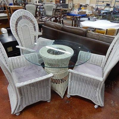 White Wicker Table & 3 Chairs