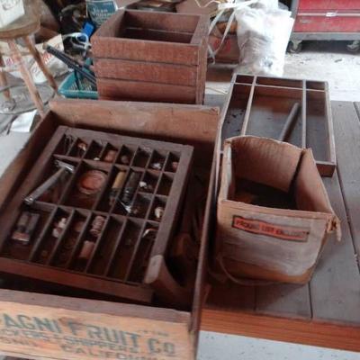 Lot of vintage boxes & letter punches.