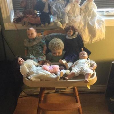 Vintage Dolls and High Chair