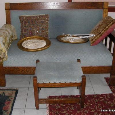 Antique oak Loveseat, Chair and Ottoman