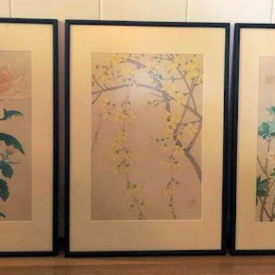 KCW080 Three Framed Asian Floral Art Prints