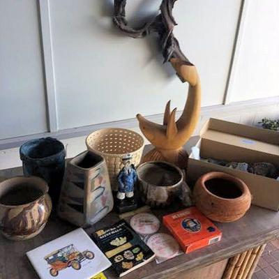 KCW018 Pots, Carved Wood Dolphin & More