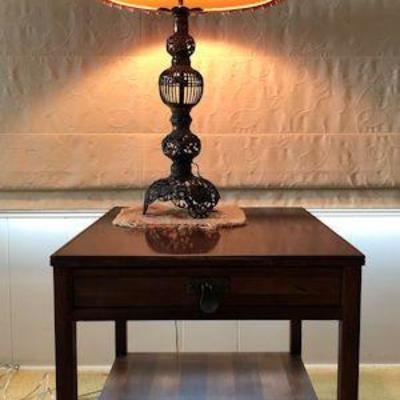 KCW004 Wooden Night Stand Table & Metal Lamp