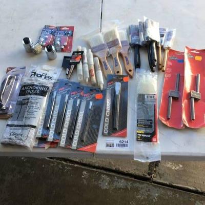 Chisels, Paint Brushes, Valve Cap Covers Lot