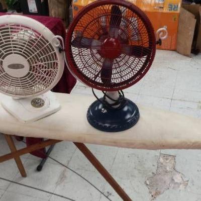 Wood Ironing Board and Electric Fans Lot