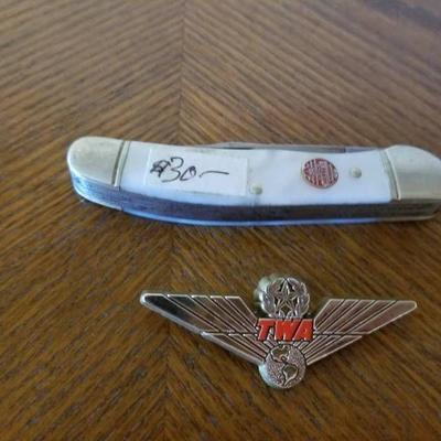 TWA Wings Pin and United Pocket Knife