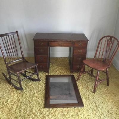 Desk, Chairs, Mirror Lot