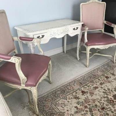 Painted Vanity Table and Two Chairs
