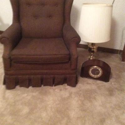Antique Clock, Wingback Chair