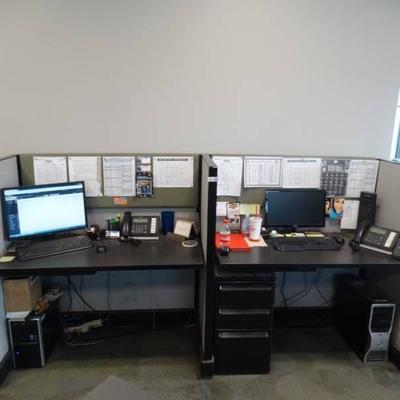 2 Station cubicle center with desk and 2 file cabi ...