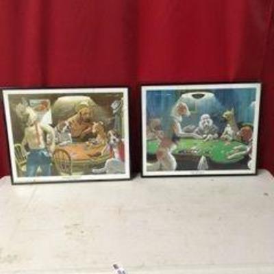 Two Framed and Matted Prints of Dogs Playing Cards ...