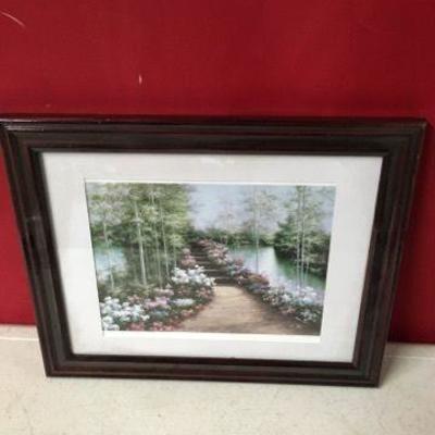 Framed and Matted Print of Path by a River