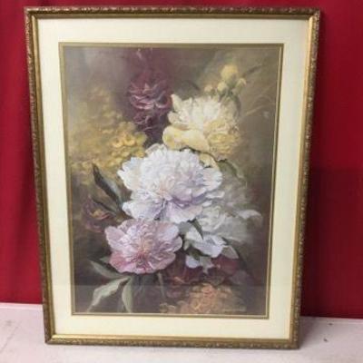 Framed Gold and Matted Print of Peonies Yumiko Ie ...