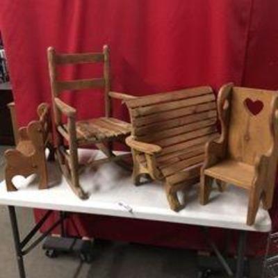 Lot of Wooden Doll Child Chairs