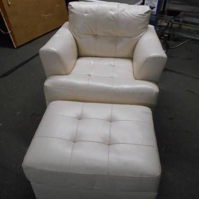 White Leather Chair and Ottoman