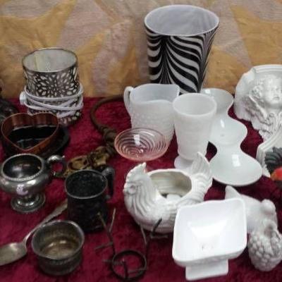Lot of Vintage and Newer Items - Pewter, Milk Glas ...