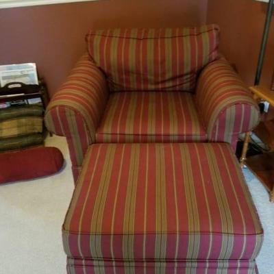 Woodmark Chair and Ottoman Red Stripe