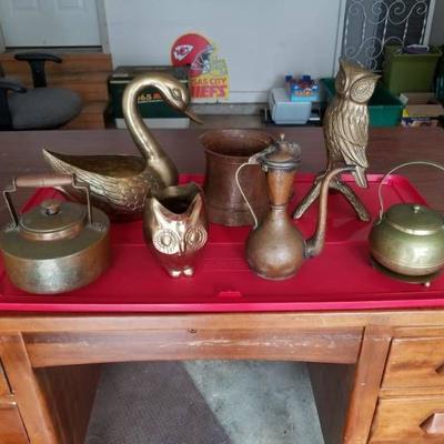 Lot of Brass Copper Owls Teapots