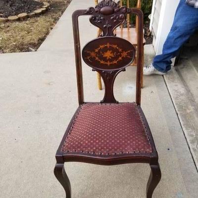 Padded Burgundy Dining Room Chair Inlaid Back