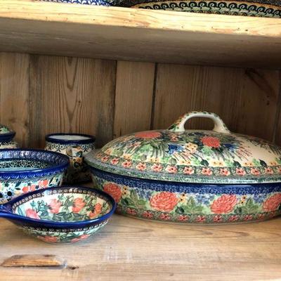 Oodles and Oodles of wonderful goodness in this Unikat handmade Polish Pottery  