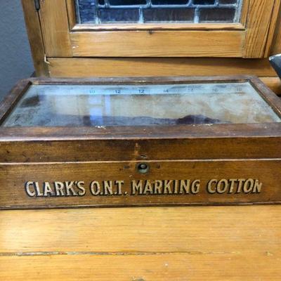 Vintage Clark's O.N.T. Marking Cotton Display Box with Glass Top 