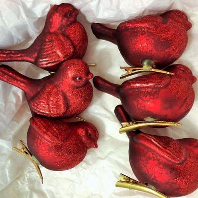 Vintage Red Bird Tree Ornament Clips 