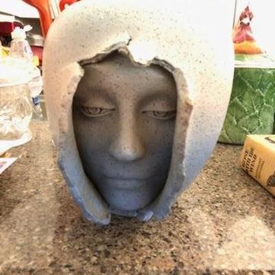Original Handcrafted Pottery Vase by S. Porter. Jug Art Head Break Face Tear Rip Breaking Out Mind Brain Beauty Male Female  