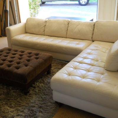 white Italian leather sofa from crate& barrel  and gray shag 12x8 never walked on